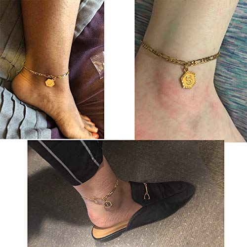 Kelistom XLE Initial Ankle Bracelets For Women Men, 18K Gold Silver Figaro Cuban Link Anklet Bracelet thumb #3