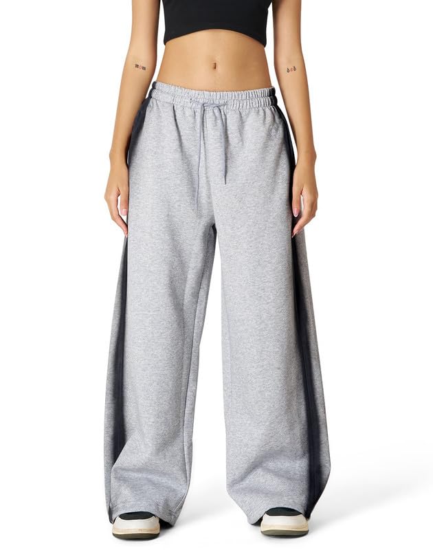 Aelfric Eden Baggy Jogginghose Damen Graffiti Herz Freizeithose | Baumwolle Kordelzug Sweatpants Graue Sporthose mit Taschen