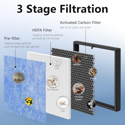 Image of 2 Pack KJ01 Replacement Filter, Compatible with Dhyala Purifier KJ01, 3-in-1 Filter for Dust Pollen Lint Pet Dander Smoke