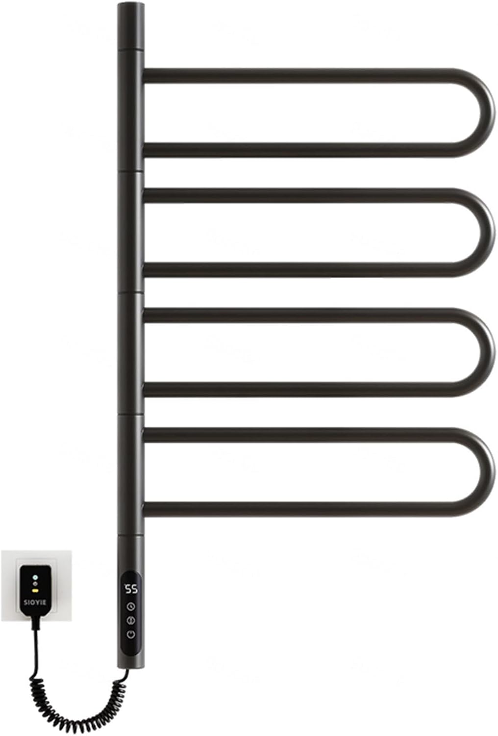 Electric Towel Warmer Rotatable 180°, Towel Heater for Bathroom with Timer and Smart Temperature Control, Heated Towl Rack Plug-in or Hardwired,White (Black)