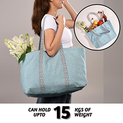 Folkulture Beach Tote for Women - 100% Cotton, 16 X 15 Inch Large Summer Bag with 2 Pockets | Perfect Pool & Travel Tote, Lightweight3