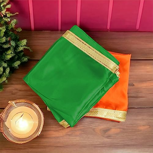 Image of Pooja Silk Cloth for Multi Purpose Use - Set of 2 (Green)