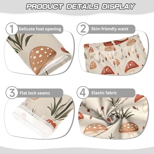 ALAZA Girls' Leggings Children's Yoga Pants Skinny Printed Dance Mushroom Oatmeal Color Comfortable 4T2