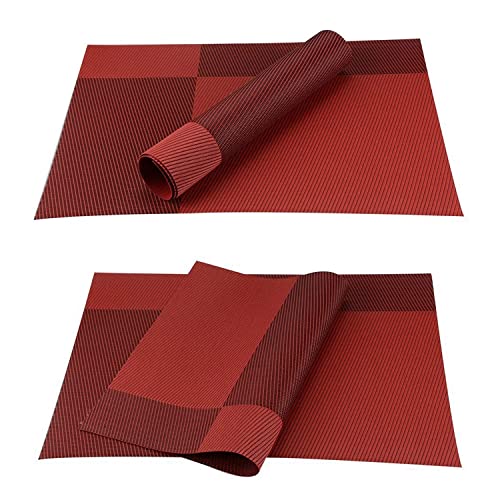 Image of Set of 6 PVC Heat-Stain Resistant Table Placemats Anti-Skid Washable Kitchen Table Mats Non-Slip Double Sided Placemats Easy to Clean Suitable for Dining Table Kitchen 45x30cm (red Brown)