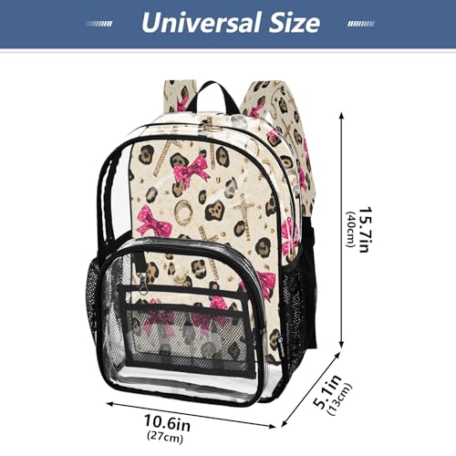 Clear Backpack for School Leopard Print Pink Bow Pattern Transparent Bookbag for Girls See Through PVC Boy Backpacks4