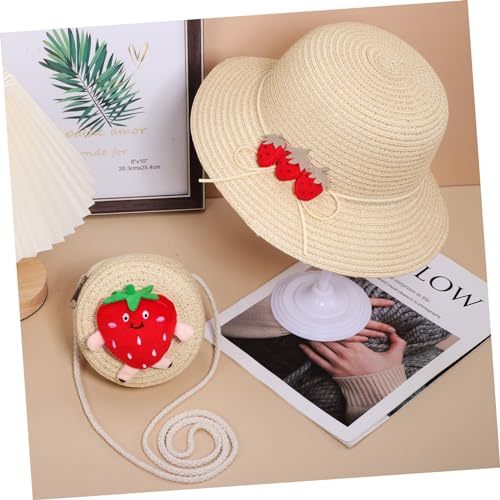 Strawberry Shaped Purse Woven Straw Bag Crossbody Shoulder Bag Matching Hat Summer Accessory3