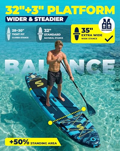 Image of Skatinger 11'6x35 inch Super Wide Inflatable Paddle Board, Ultra Stable Stand Up Paddleboards for 450lb /3 People /Family /Big Size w /Shoulder Strap, 100L Backpack, Ultra-Light All-Round Sup Board