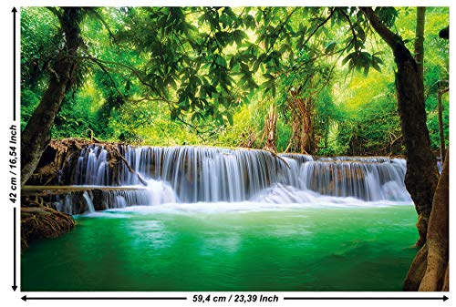 GREAT ART Poster  Wasserfall Feng Shui  (59,4 x 42 cm) Wandbild Dekoration Natur Dschungel Tropische Landschaft Paradies Urlaub Thailand Asien Wellness Spa Entspannung Wanddeko  DIN A2