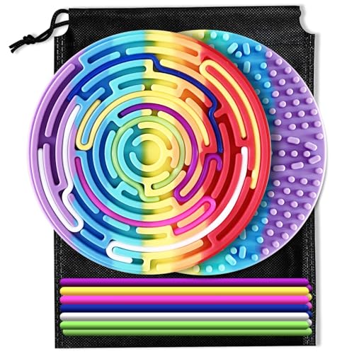 Sensory Activity Board - Double-Sided Silicone Fidget Toy for Kids & Adults. Silent, No Mess, and Calming for Anxiety, ADHD & Autism. Travel Bag and 12 Strings. Suitable for Ages 3+(Rainbow)