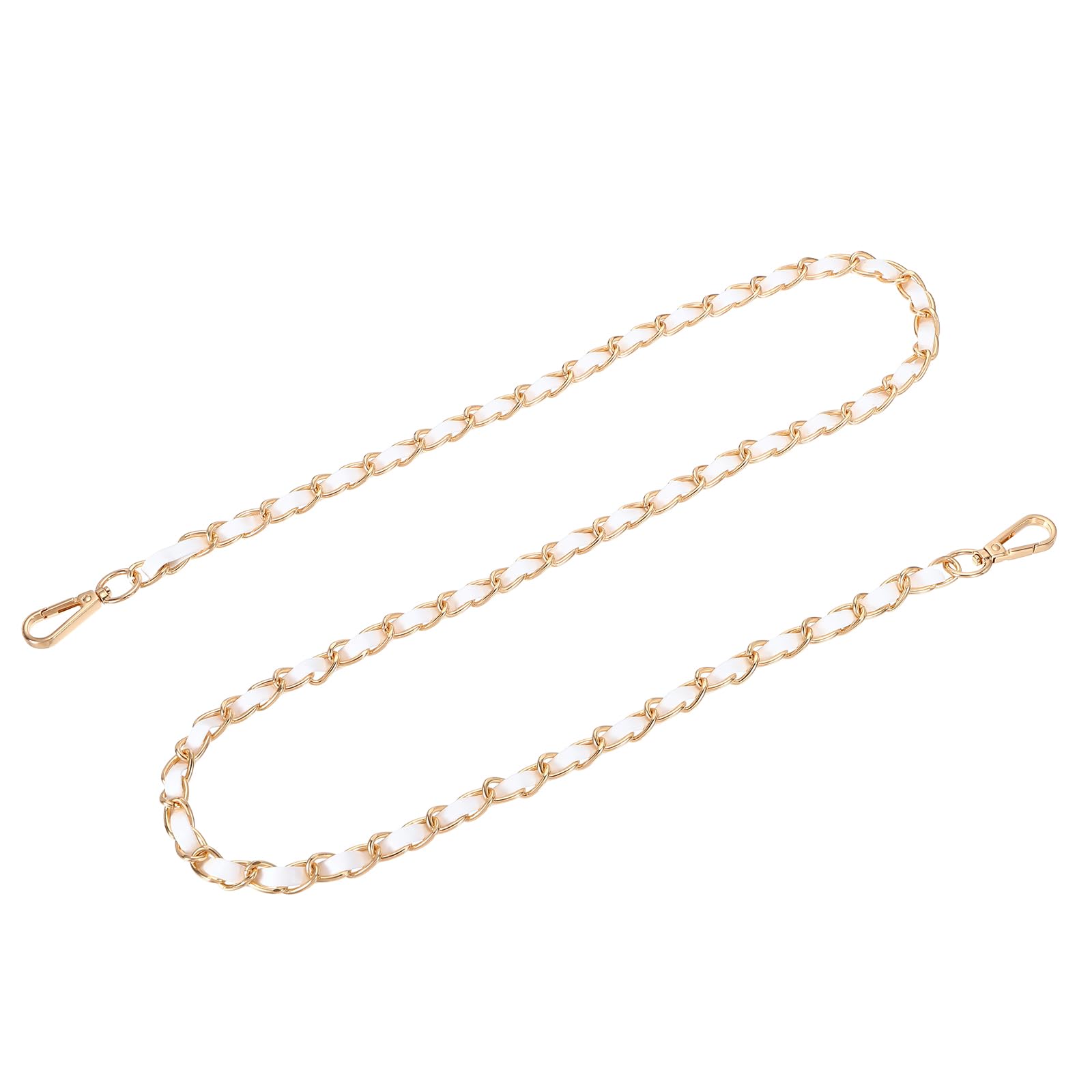 sourcing map Purse Chain Strap, 47 Inch Leather Iron Flat Chain Handbag Chains Purse Straps with Buckles for Shoulder and Cross Body Bags (White Strap + Gold Chain)