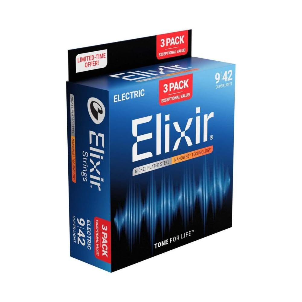 Elixir 16566 NANOWEB Electric Guitar Strings Extra Light 9-42 (12002 Set of 3)