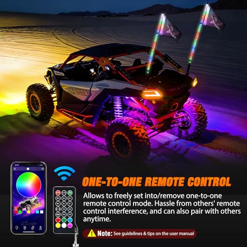 Image of Nilight 2PCS 4FT RGB LED Whip Light with Spring Base and 8 PCS Rock Lights Combo, Remote App Control w /DIY Chasing Patterns Turn Signal Brake Reverse Antenna Lighted Whips for ATV UTV Polaris RZR Jeep