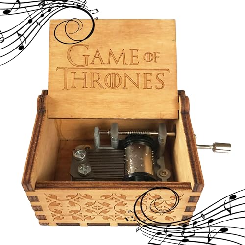 MINGZE Caja de música de Madera manivela, Pure Hand-Classical Music Box Hand-Wooden Music Box Creative Wooden Crafts Best Gifts, Variedad de Estilos (Game of Thrones（Wood Color）)