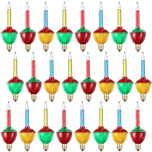 Sumind 24 Pack Christmas Bubble Light Bulbs, Replacement Multi Color Bubble Fluid Light 5W Bulbs for C7/ E12 Candelabra Base, Traditional Vintage Christmas Lights Replacement Set for Xmas, Holidays
