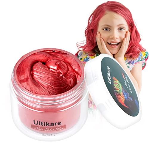 Hair Coloring Dye Wax, Ultikare Washable Hair Colour Wax Red Instant Cream Mud Gel Temporary Natural Hairstyle Color Pomade for Childrens’ Day, Cosplay, Halloween