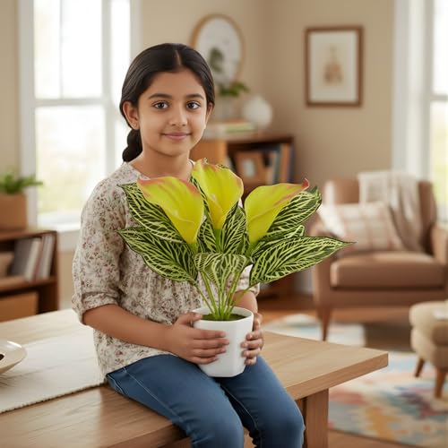 Image of fancymart Artificial Calla Lily Plant with Pot - 30 cm Height Decorative Flower Leaves (Pack of 1) | Realistic Faux Plant for Home & Office Decor | Table, Shelf & Desk Decoration