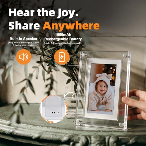 Image of 7 Inch Digital Picture Frame, 8GB Acrylic Video Picture Frame with Sound and Loop Playback, No WiFi or App Needed, Desktop Photo Display Gift for Family, Couples, Pets and Home Decor