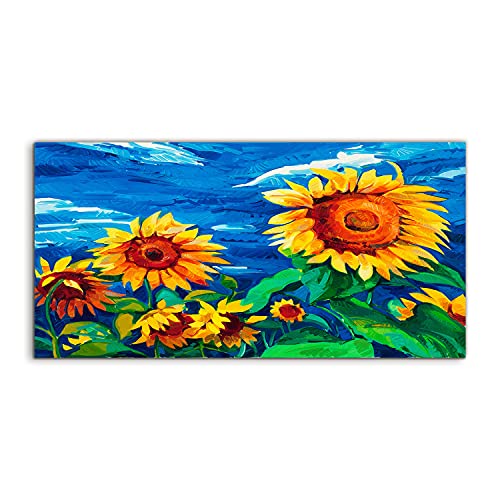 Art mural sur verre fleurs de tournesol 140x70 cm pour remplacer les tableaux ternes