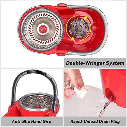Hapinnex Spin Mop And Bucket With Wringer Set - For Home Kitchen Floor Cleaning - Wet/Dry Usage On Hardwood & Tile - Upgraded Self-Balanced Easy Press System With 2 Washable Microfiber Mops Heads #TOP4