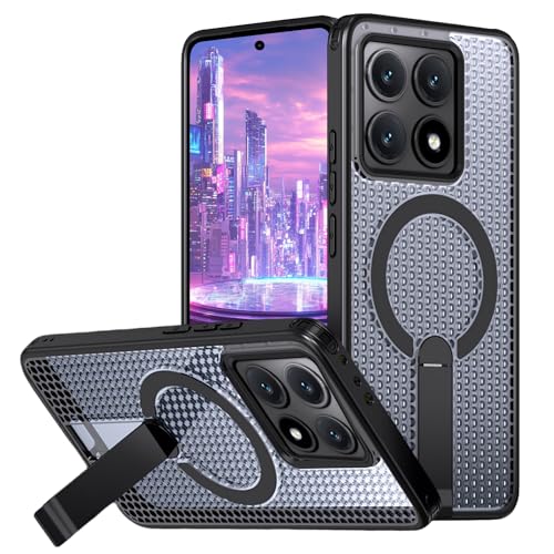 Ysnzaq Magnetic Case for Xiaomi 14T Pro with Invisible Kickstand, Compatible with MagSafe, Breathable Mesh Heat Dissipation Protective Cover for Xiaomi 14T Pro FX-Black