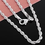 Saengthong 925 Sterling Silver Rope Chain Twist Necklace Wedding Engagement Jewelry 2MM (16")