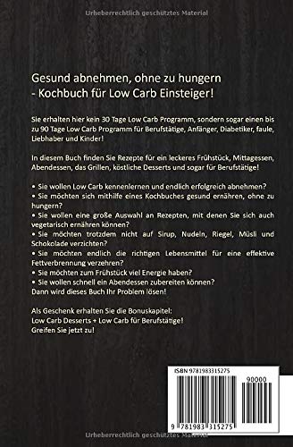 Low Carb für Einsteiger: Das Kochbuch mit Rezepten für Frühstück, Mittagessen, Abendessen, Desserts und Grillen + Bonuskapitel für Berufstätige