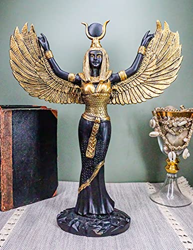 Ebros Gift Egyptian Goddess Isis Ra With Open Wings Statue 12" Tall Deity Of Motherhood Magic Wisdom And Nature Home Decorative Sculpture Gods Of Egypt Accent (Black And Gold) #TOP6
