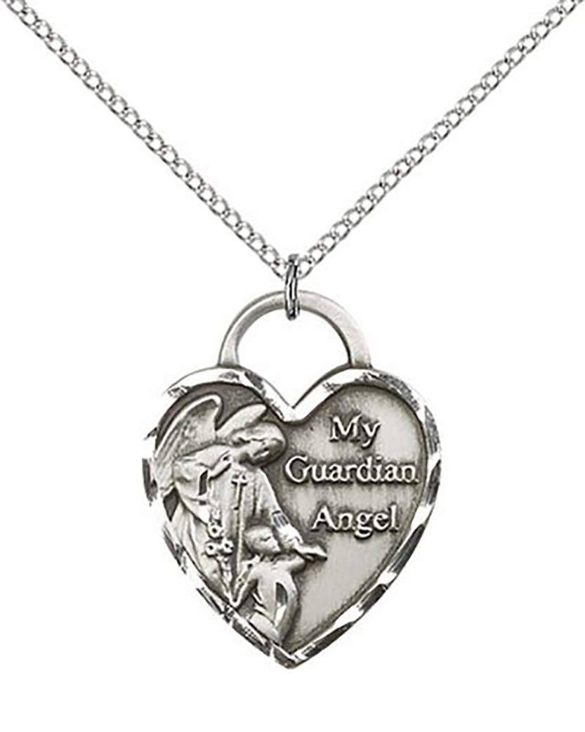 BlissSterling Silver Guardian Angel Heart Pendant Medal, 1 Inch