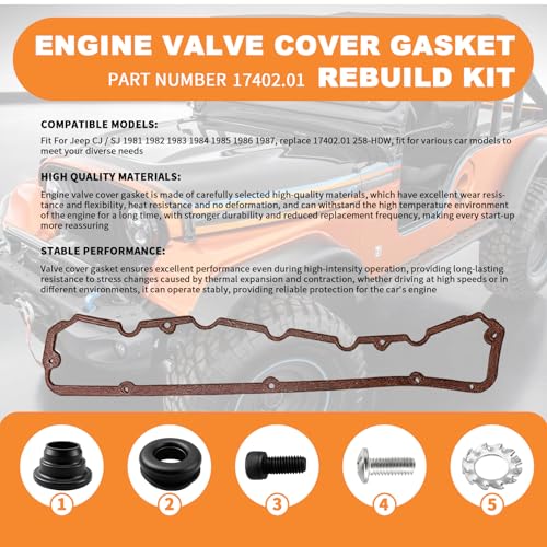 Image of 17402.01 Engine Valve Cover Gasket Rebuild Kit for Jeep CJ /SJ Model | for 1981-1987 Replace 258-HDW, for Valve Cover Maintenance and Rebuild Jobs