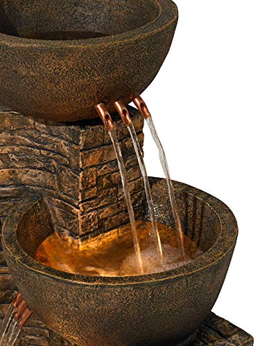 Mason Rustic Outdoor Floor Water Fountain 35" High With Led Light Cascading Three Bowls For Garden Patio Backyard Deck Home Lawn Porch House Relaxation Exterior Balcony Office - John Timberland #TOP2
