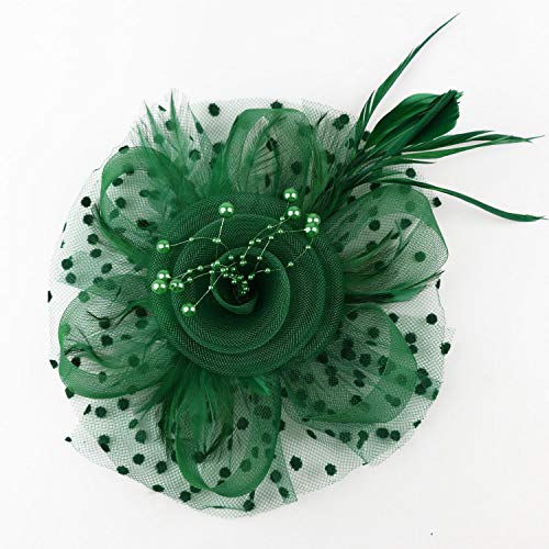 DRESHOW Fascinators Hat Flower Mesh Ribbons Feathers on a Headband and a Clip Tea Party Headwear for Girls and Women