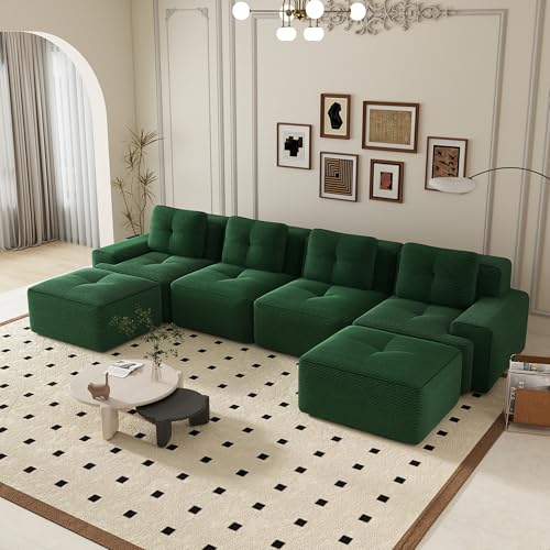 Canapé d'angle convertible, 383 cm Canapé 6 places en U, compressible canapé modulable Cloud avec assise profonde, canapé confortable et librement...