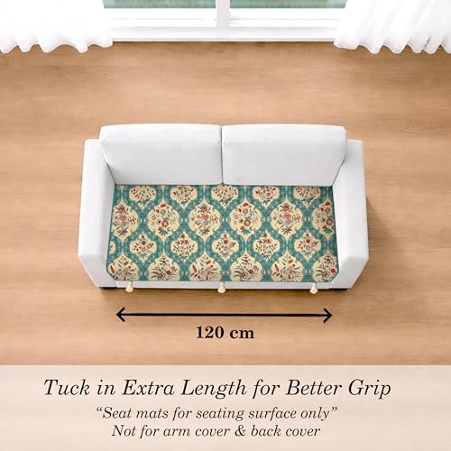 Image of Cloth Fusion Quilted Sofa Cover Seat Mat 2 Seater, Floral Damask | Reversible Jaipuri Print, 120 cm, Seat Cover Only, Decorative Tassel Edging With A Spare, Easy Tuck-In Hold, Not Anti-Slip