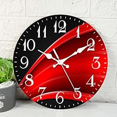 Art Socket Wooden Wall Clock Silent Non Ticking, Red Black Grid Luxury Modern Weave Abstract Stripe photo Art Socket Wooden Wall Clock Silent Non Ticking, Red Black Grid Luxury Modern Weave Abstract Stripe