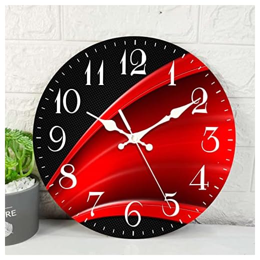 ArtSocket Wooden Wall Clock Silent Non-Ticking, Red Black Grid Luxury Modern Weave Abstract Stripe Geometric Round Wall Clocks Decor for Home Kitchen Living Room Office(12 Inch)