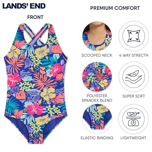 Image of Lands' End Girls' UPF 50+ Stretch Crisscross Back One Piece Swimsuit