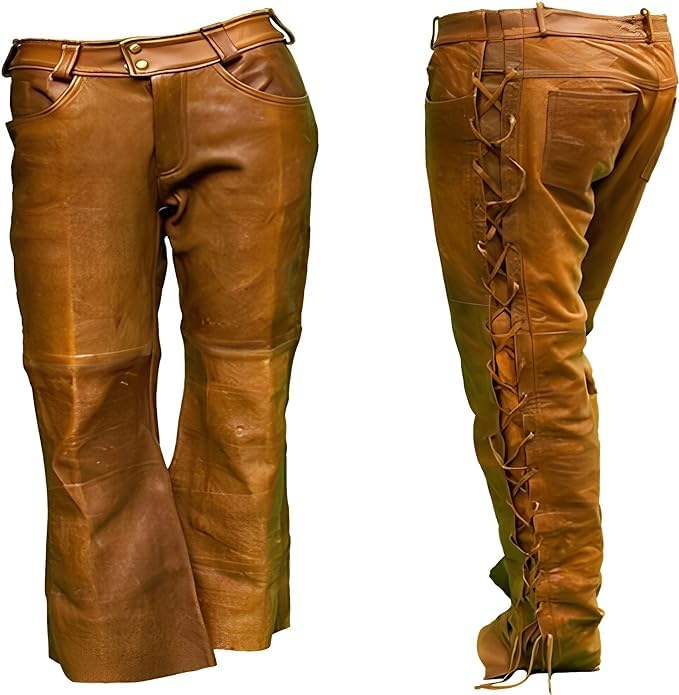Mens Cowboy Western Traditional Native American Leather Pants Casual Fashions2