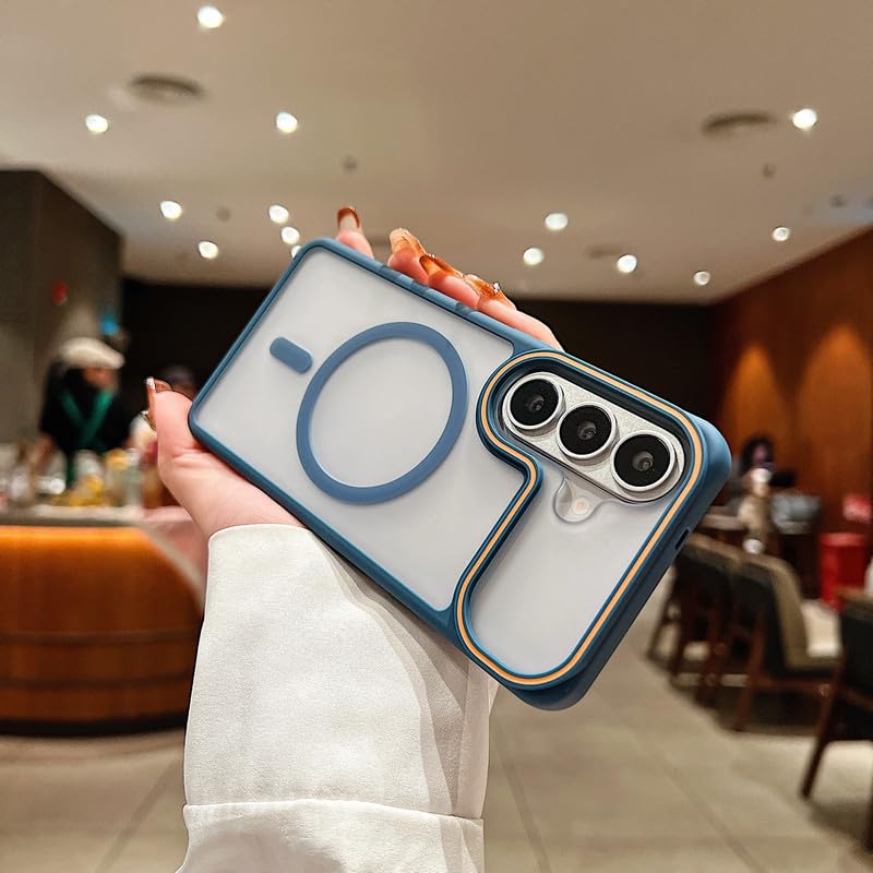 Image of LuxuryKase Frosted Clear MagSafe Case for Samsung Galaxy S26 | Translucent Matte Back | Soft TPU Bumper + Hard PC Back | Raised Camera Protection | Wireless Charging Compatible - Blue