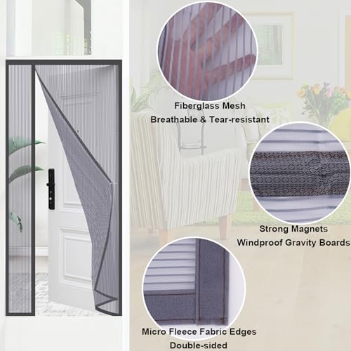 FLYAMAPIRIT Magnetic Fly Screen Door Curtain, Grey, Mosquito Repellent Net, Door Gate, Side Opening, Fly Curtain for Basement Door, Patio Door, Sliding Door, Balcony Door, Living Room, etc. - Image 4