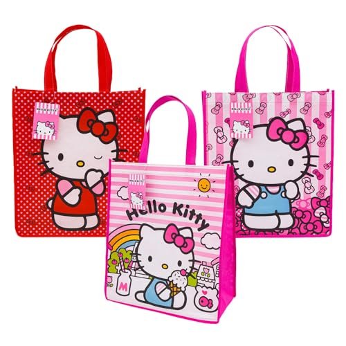 Fast Forward Hello Kitty Reusable Tote Bags 16 inch Pink and Red 3 Pack