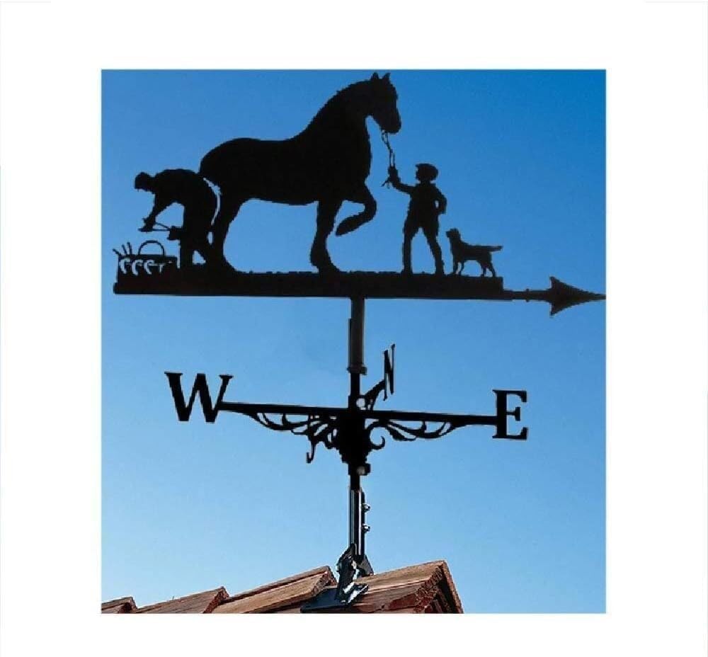 Sculpture Ornament,Metal Weathervane, Outdoor Roof Garden Yard Decor Weather Vane with Mounting Bracket Direction East South West North Vane-D