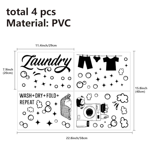 CREATCABIN Laundry Wall Decor Stickers Laundry Room Decals Decor Wall Art Quote Wash Dry Fold Repeat Stickers Black Signs Vinyl for Apartment Washing Machine Decoration 22.8x15.8Inch - Image 2
