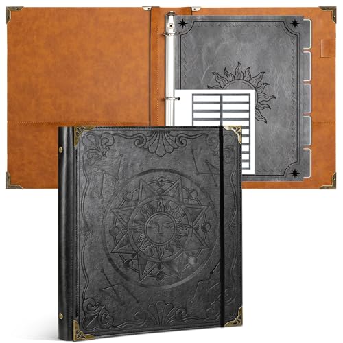 Ospelelf 3 Ring Binder 1 Inch with 5 Dividers 2 Pockets and Tab Black Sun