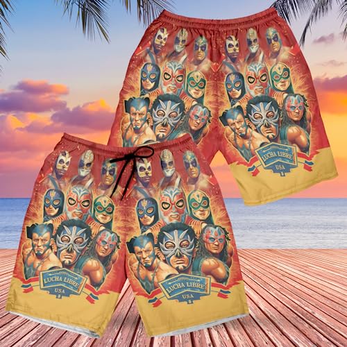 Lucha Libre Men's Swim Trunks - Wrestling Lovers Quick-Dry Hawaiian Swim Shorts for Men Series 082