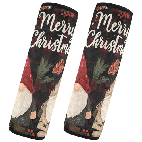 Image of Checkered Christmas Floral Gnomes Seat Belt Cover Pad 2 Pcs Soft Cute Seatbelt Covers Protector Support Head Neck Shoulder Strap for Car Seats High Chair Backpack for Adults Kids Women Men 10x7
