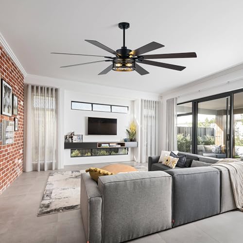 Image of Dawn Whisper 72 Inch Ceiling Fans with Lights Black Farmhouse Ceiling Fan with Remote Quiet Reversible DC Motor 6 Speeds 8 Blades