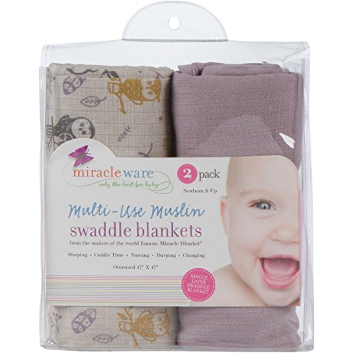 Image of Miracle Blanket Soft Muslin Swaddles Newborn Nursery Sleep Essential - Pack of 2 Warm Wraps (Forest Owls)
