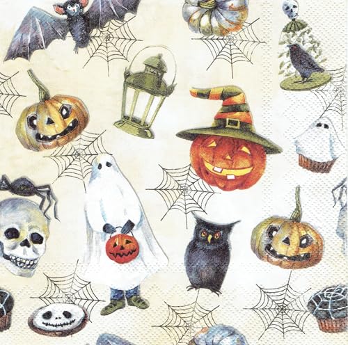 Set of 2 Individual Decoupage Paper Party Napkin Halloween Ghost Bats Watercolor Decor Luncheon Napkins for a Birthday Holiday, Wedding, Cocktail Party