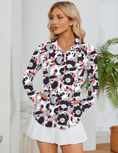 Image of LOMON Women Long Sleeve Shirts Sun Protection 1 /4 Zip Summer Quick Dry Hiking Shirts Quarter Zip Pullover for Women