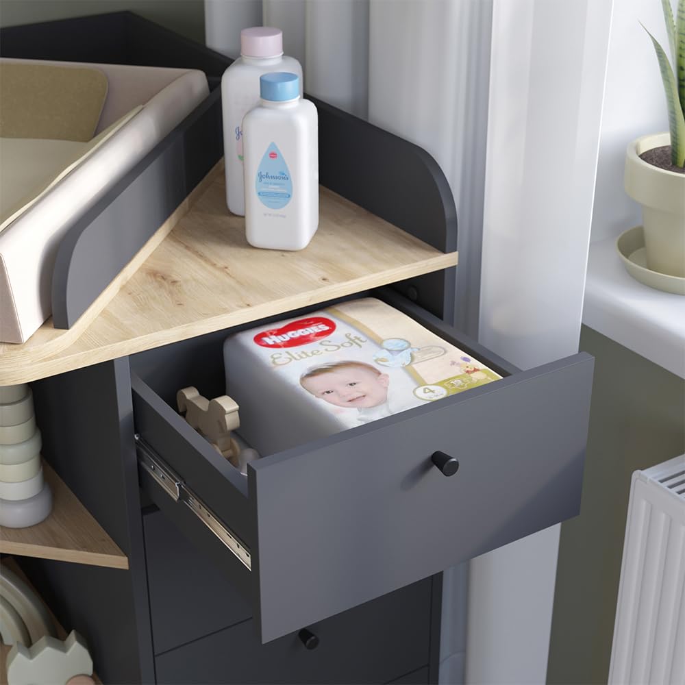 Vicco Przewijak dla dziecka "Aria", Antracyt, 85 x 90 cm | z półkami i 4 szufladami, convient comme table à langer pour bébés et tout-petits